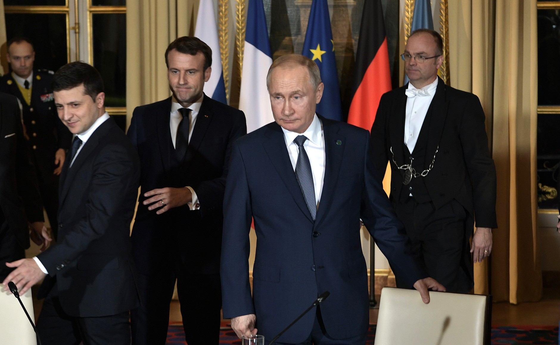 Zelensky Macron Putin at Normandy Format summit Paris 2019