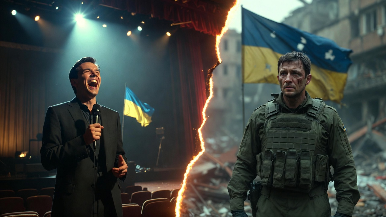 Zelensky comedian on stage versus Zelensky commander in body armor