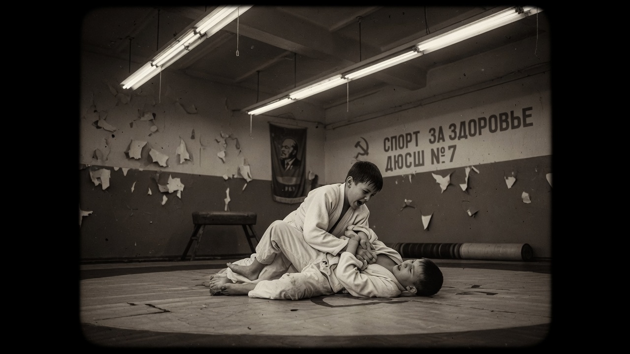 Two boys sparring in judo