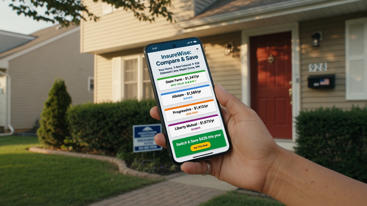 Homeowner comparing insurance quotes on smartphone