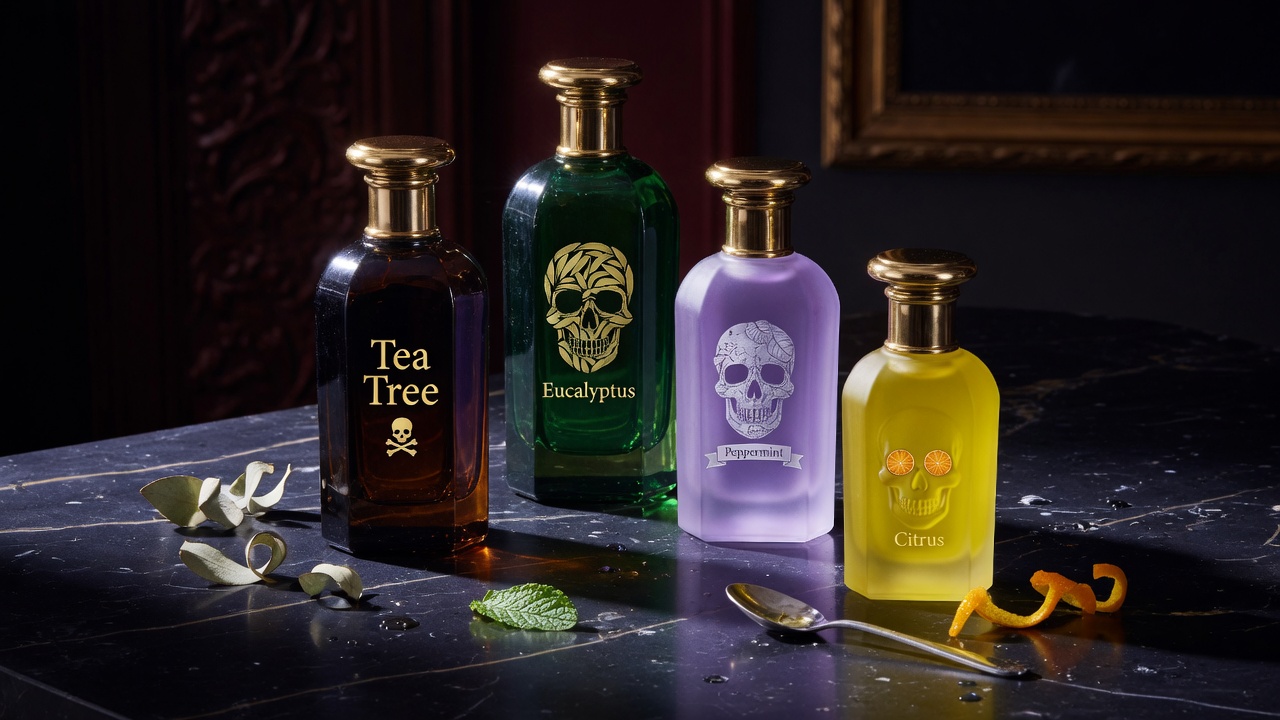 Essential oil bottles with danger warnings for pets