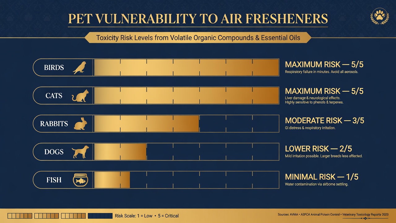 Infographic showing vulnerability levels of different pets to air fresheners