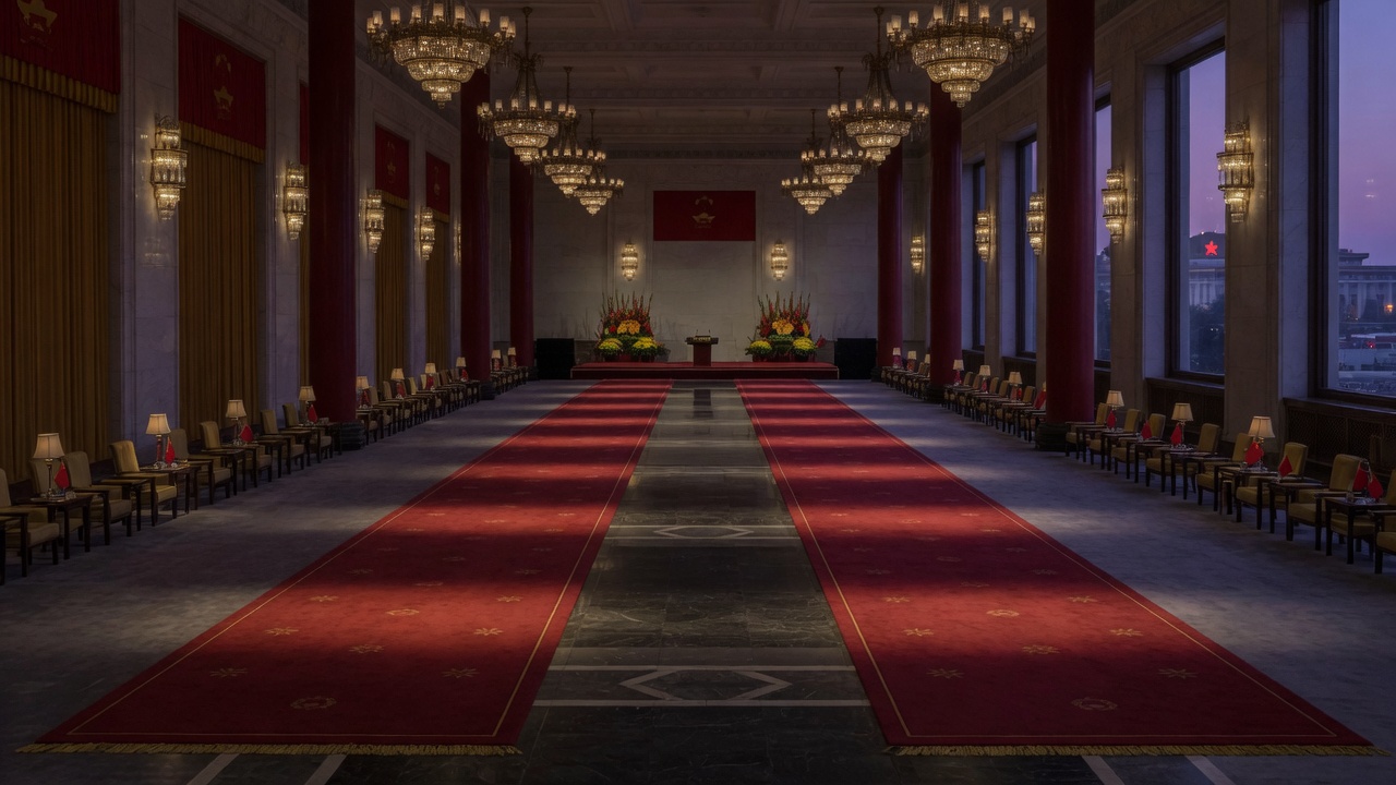 The May 14, 2026 welcoming ceremony at the Great Hall of the People, Beijing, for President Donald Trump.