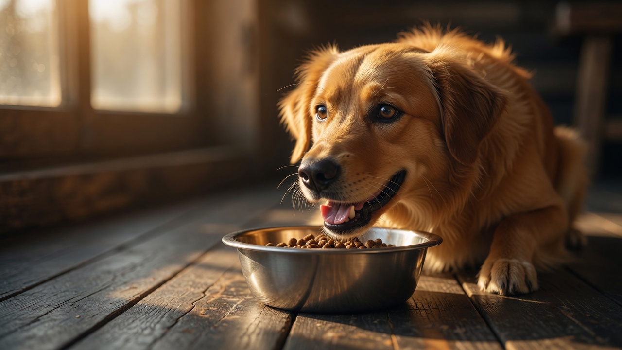 Poison in Your Kitchen A healthy, glossy honey-golden dog eating from a clean stainless-steel bowl